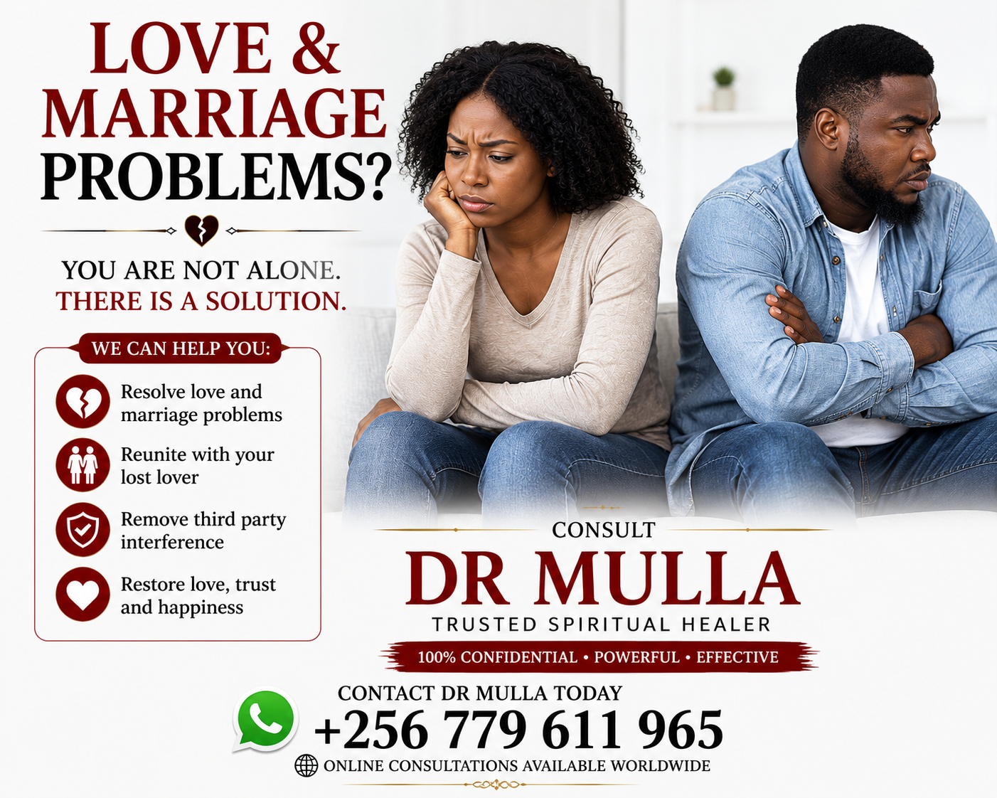 Love Spells for Marriage Problems: Restoring Harmony, Trust, Bring Back Lost Lover, and Understanding | Dr. Mulla +256 779 611 965